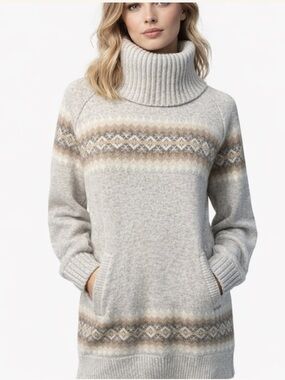 GAP Wool Fair Isle Tunic Sweater | Nordic Cabin Knit | Oversized Turtleneck | S